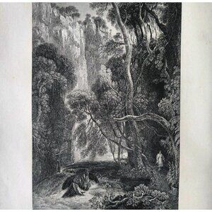 1844 Doon River Scene Engraving Victorian Scotland Woman In Woods DWSS18